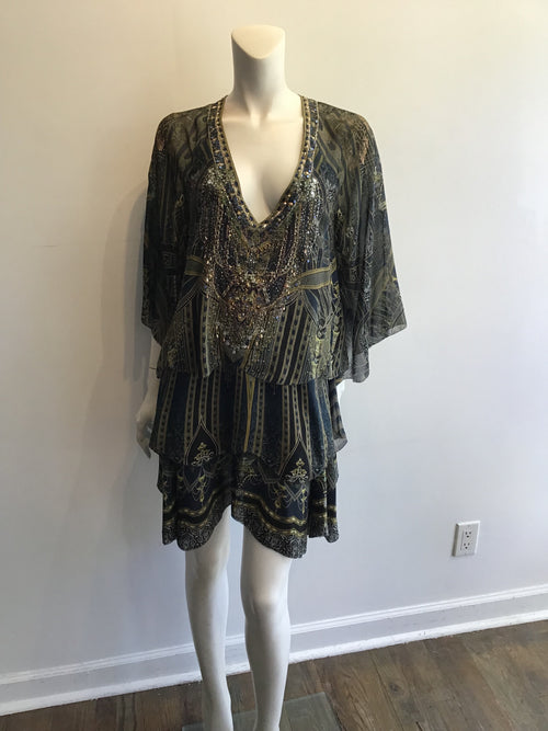 2000’s Camilla Blue and Green Silk Mini Dress Size 8/10