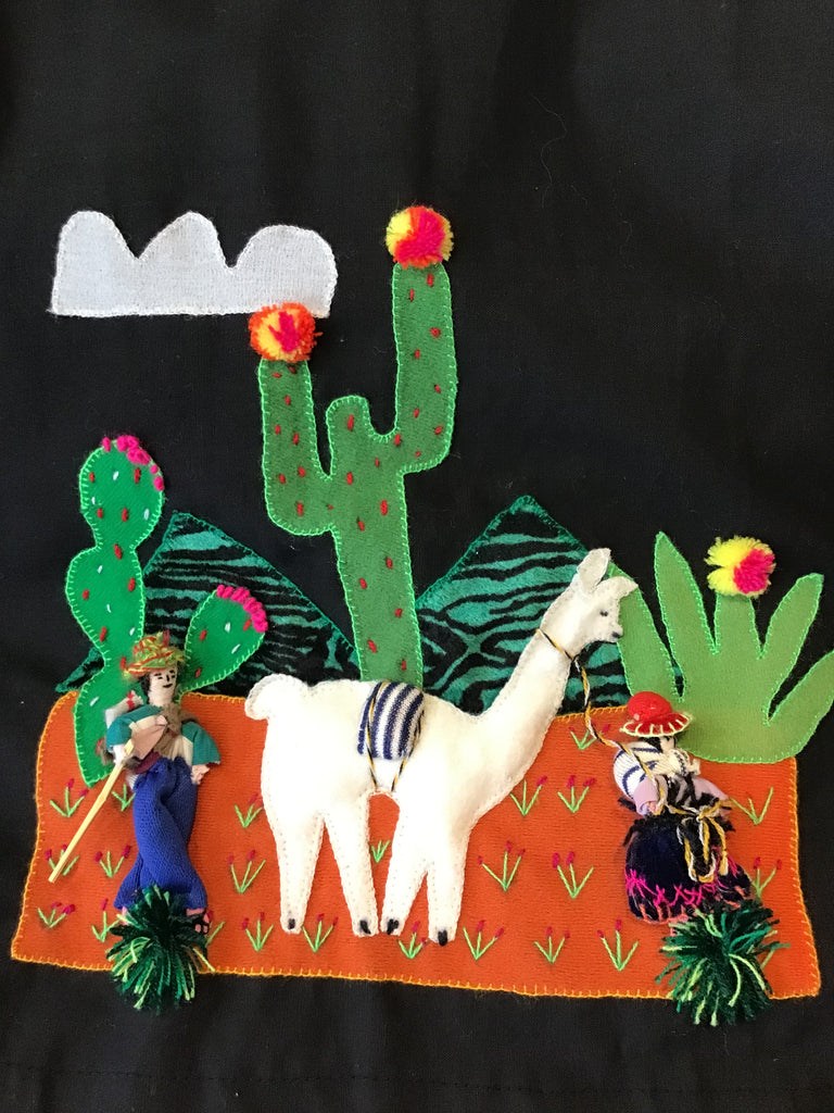 1950’s Cotton Black Skirt with South American Vignette Appliquéd Size up to 8