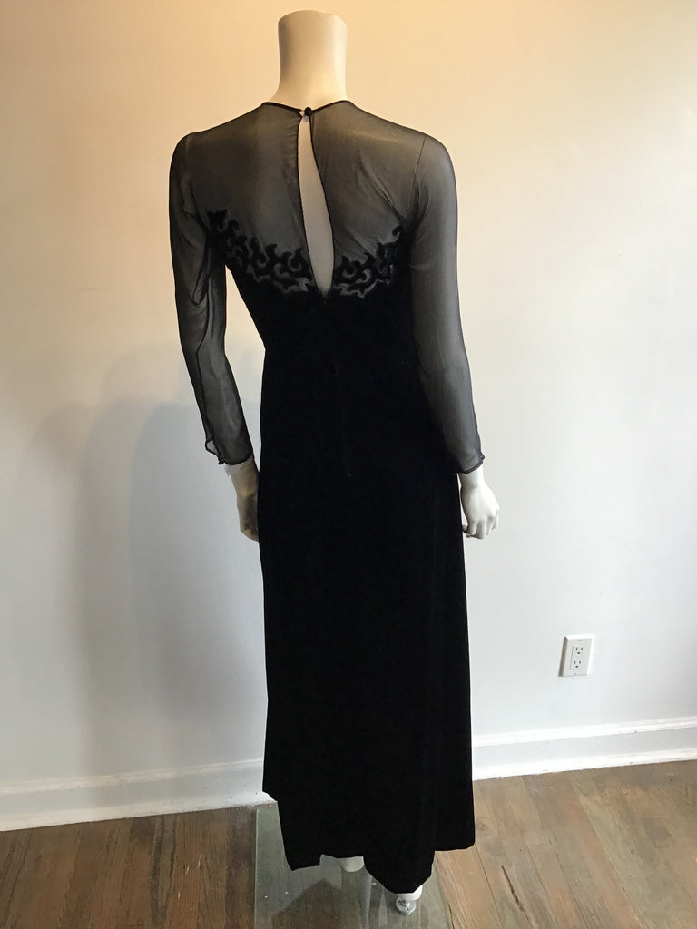 1990s Oscar de La Renta Silk Velvet and Chiffon Evening Gown Size 6