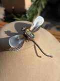 Vintage 1970s Dragonfly Sterling Pin / Brooch with faux opal stone
