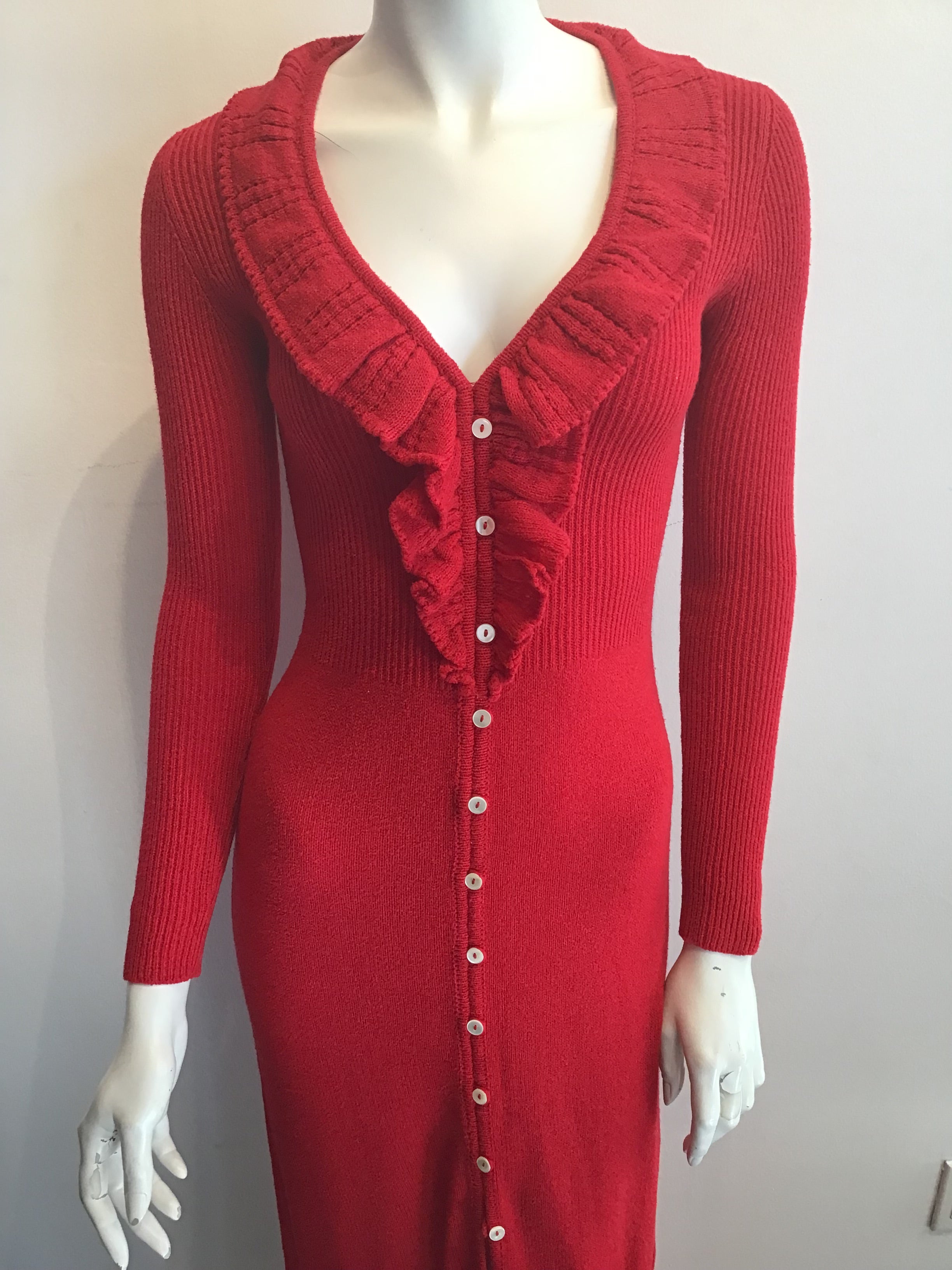 1970's Red Acrylic Knitted long  Maxi Dress Size 8
