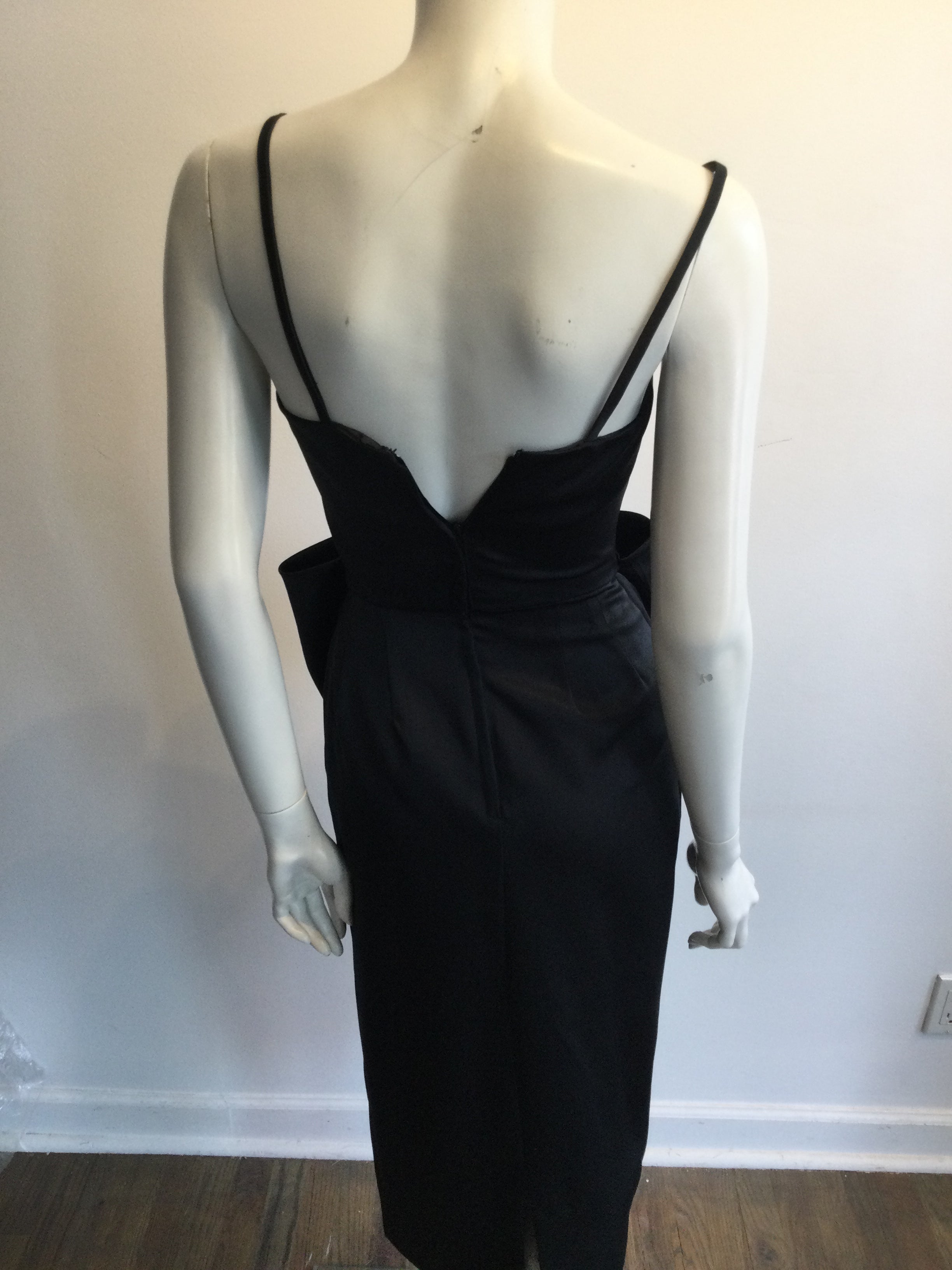 1980s Black Silk Victor Costa Evening Gown Size 4