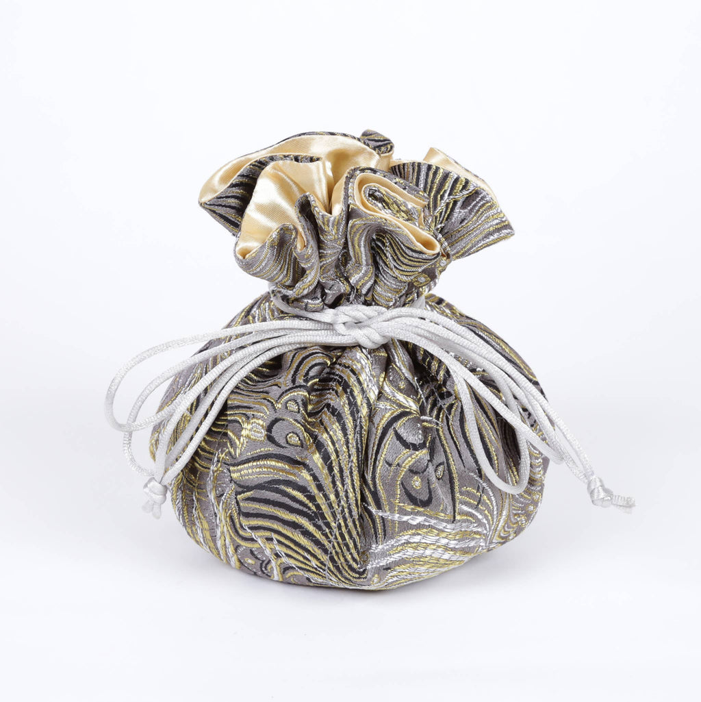 Peacock Feather Prints Brocade Jewelry Pouch