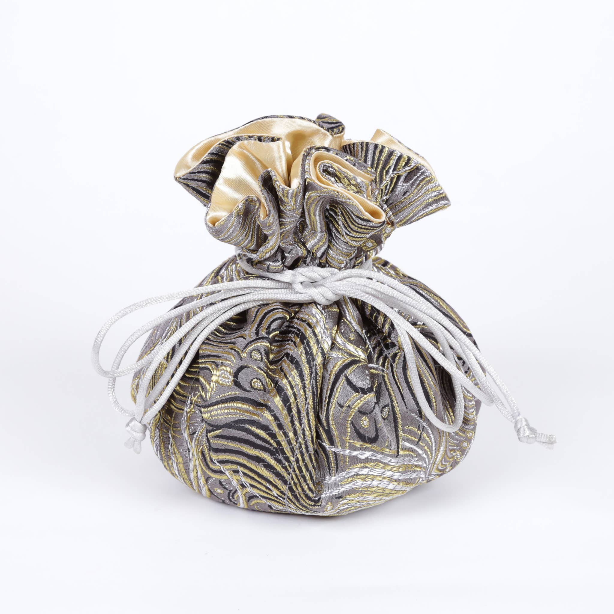 Peacock Feather Prints Brocade Jewelry Pouch
