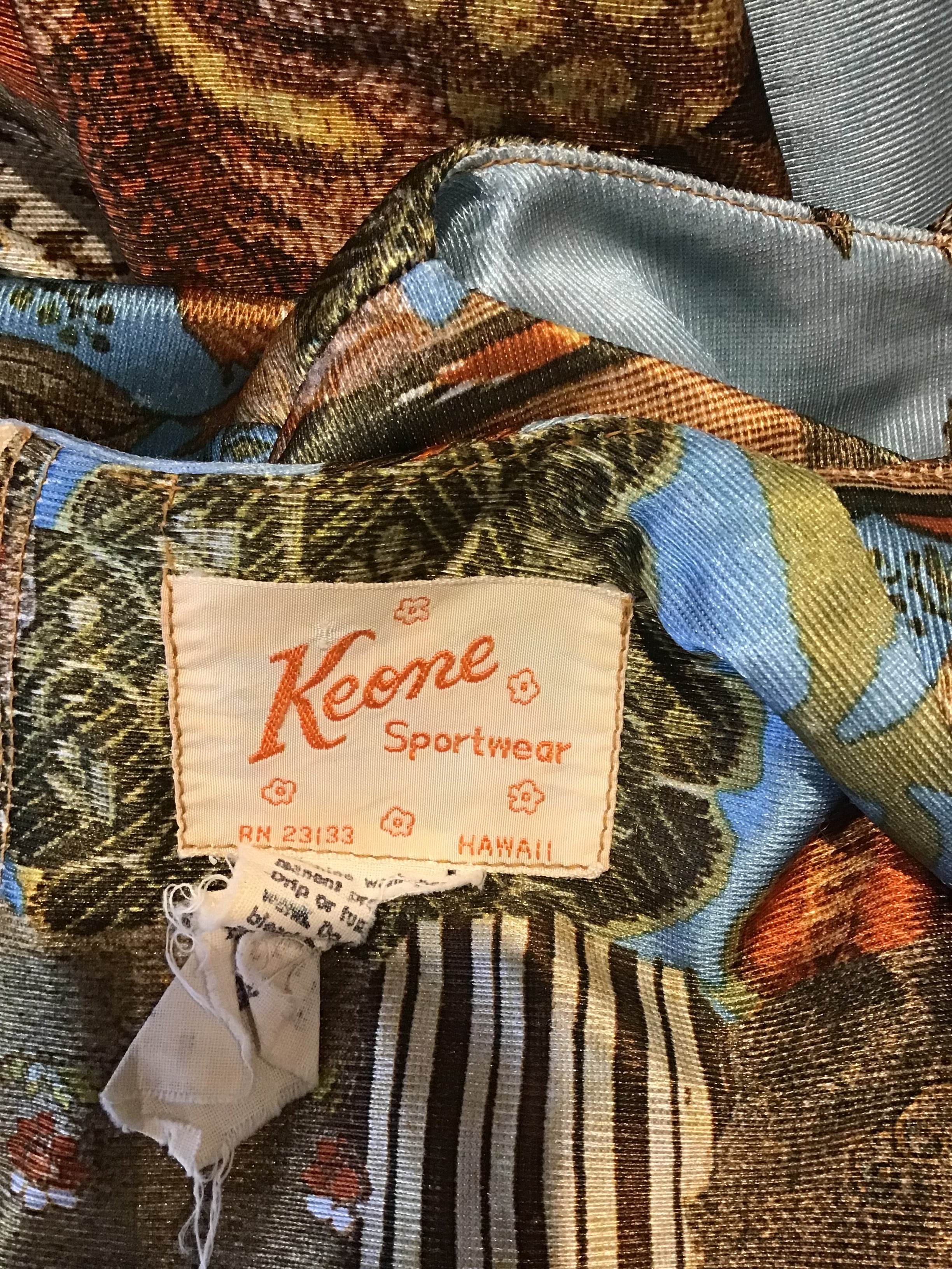 1970’s Keone Blue/Brown Printed Maxi Dress Size 8/9