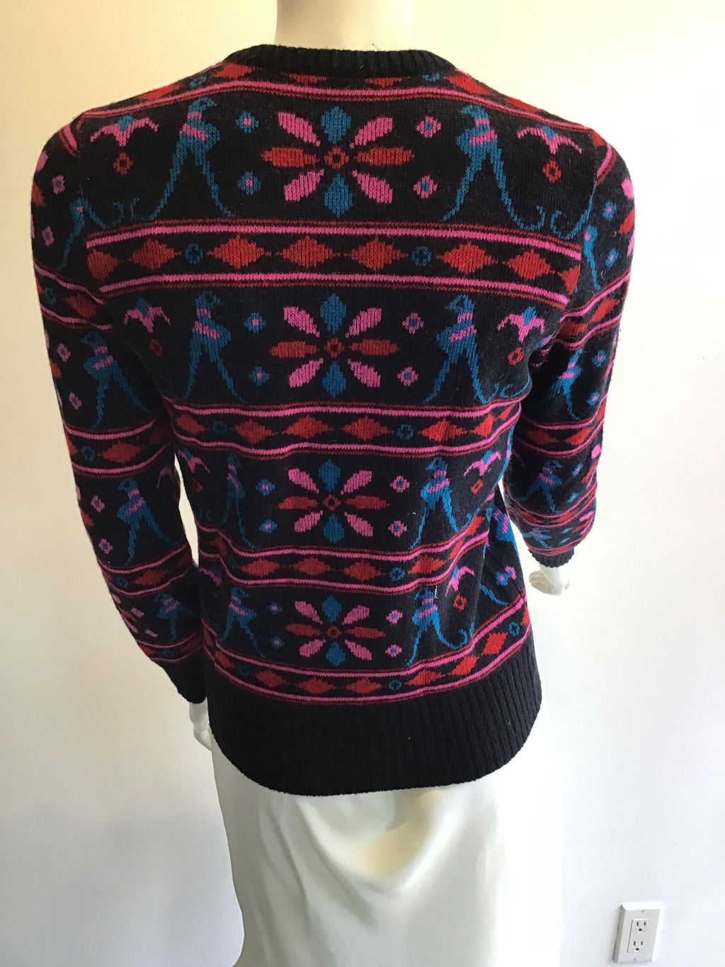 1970’s Valentino Blue, Pink and Black Wool Sweater Size 6