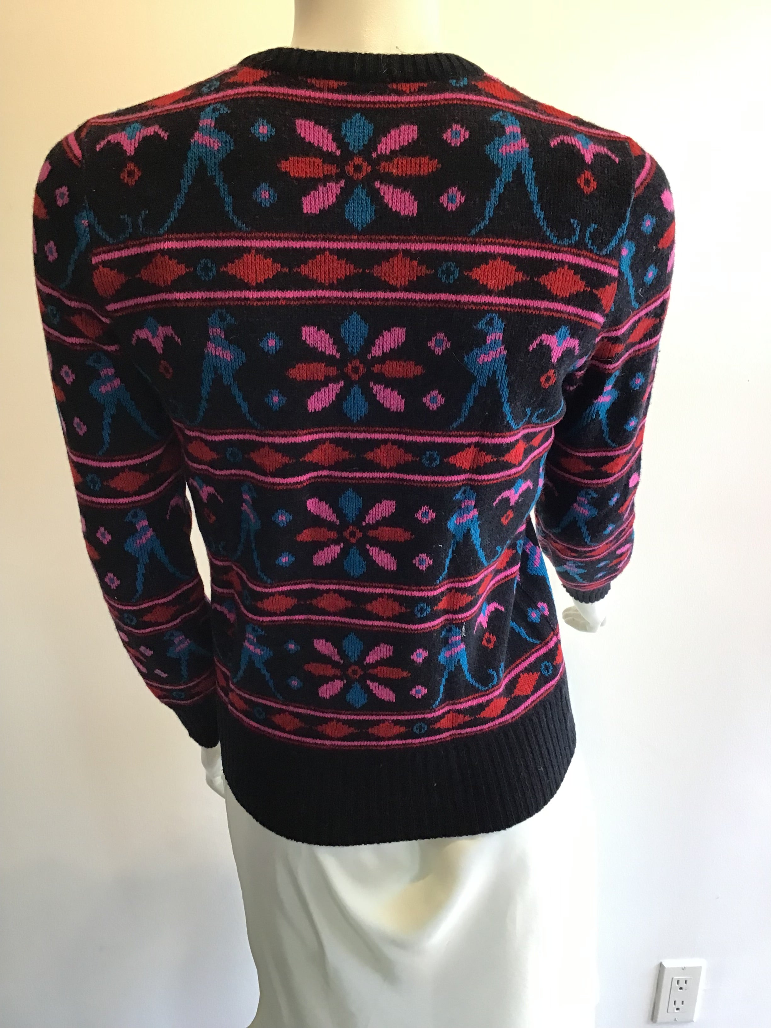 1970’s Valentino Blue, Pink and Black Wool Sweater Size 6