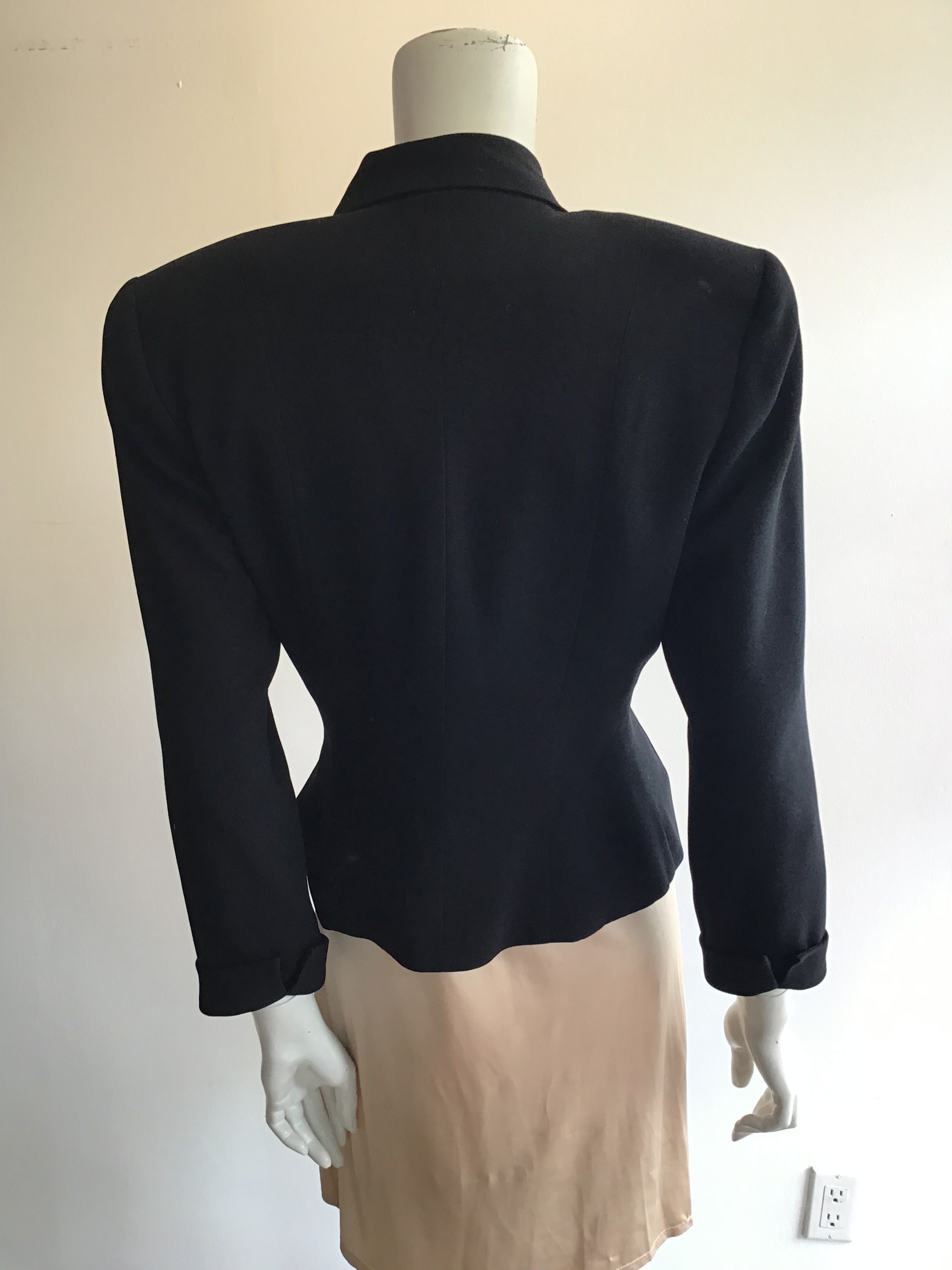 1980’s Black Rayon Beaded Pockets Zelda Jacket Size 6
