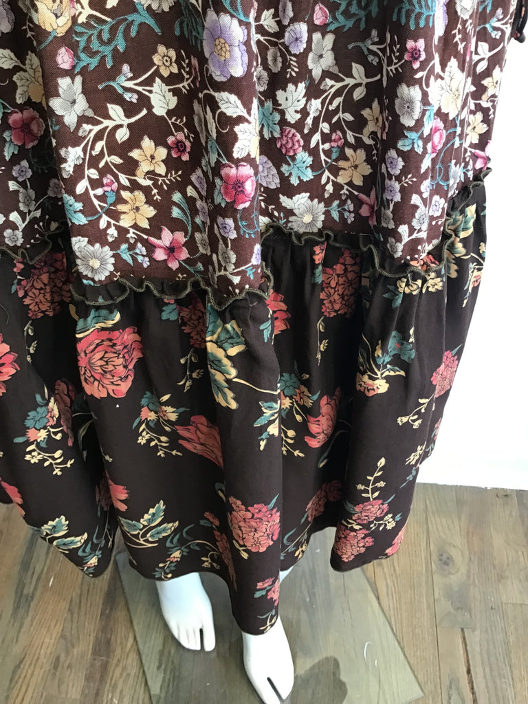 1970s Brown Floral Cotton Dress Size 4