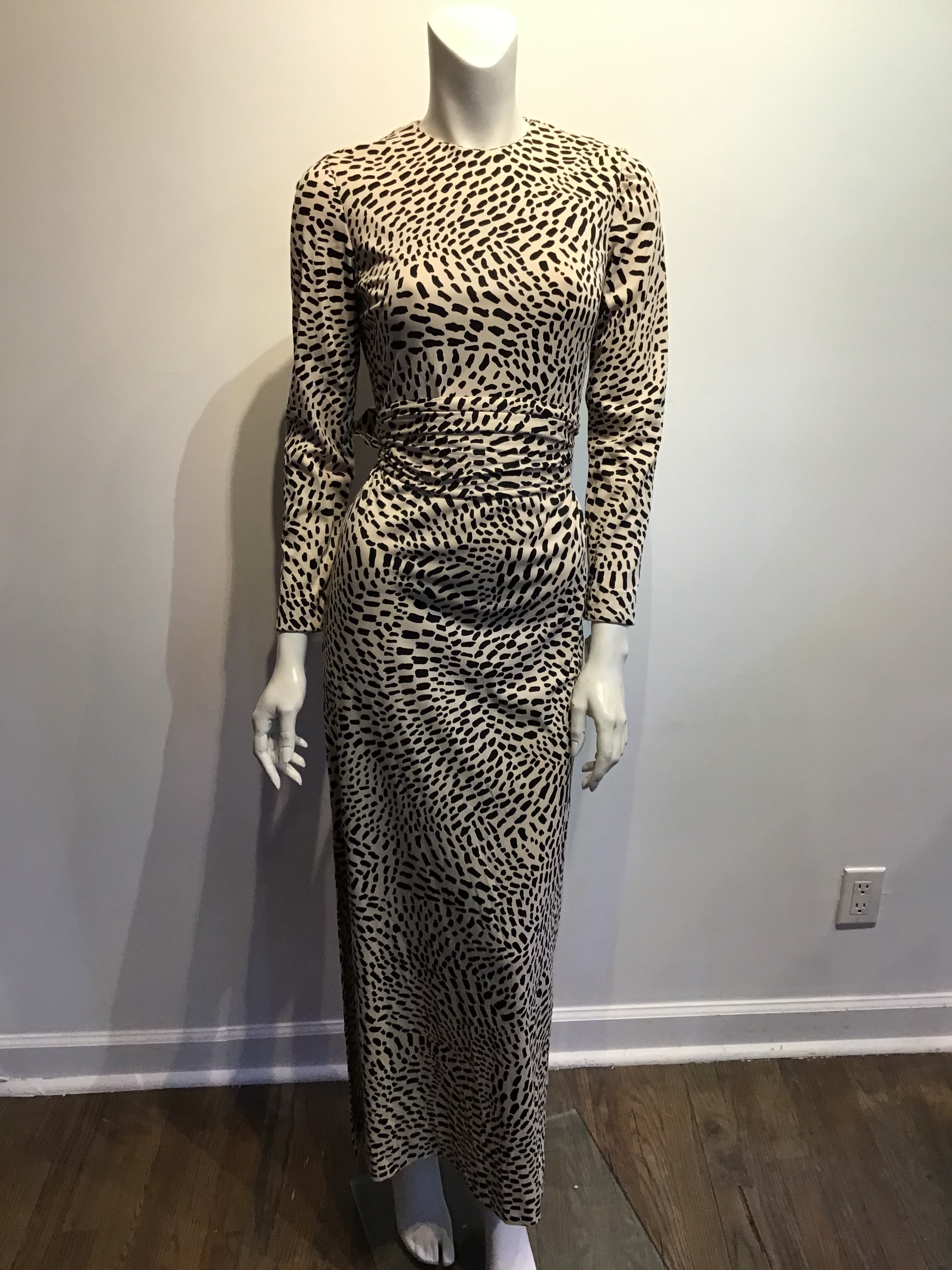 1970’s Richard Kaplan Cream/Black Printed Polyester Dress Size 8