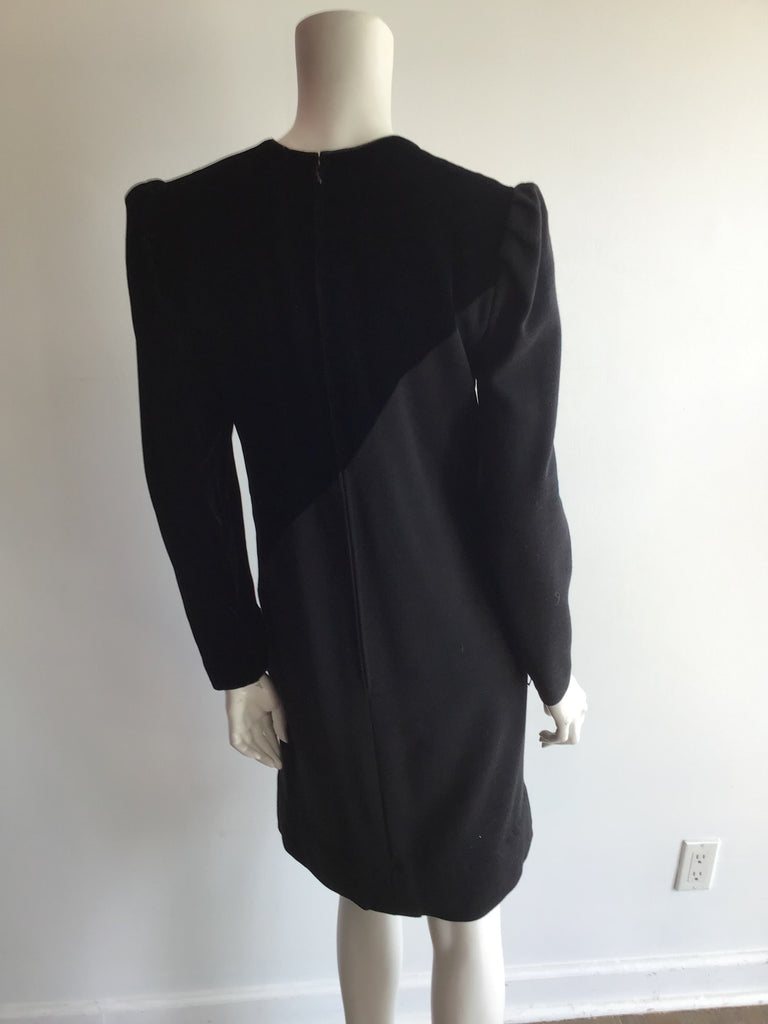 1980’s Black Wool and Silk Velvet Cocktail Dress Size 10