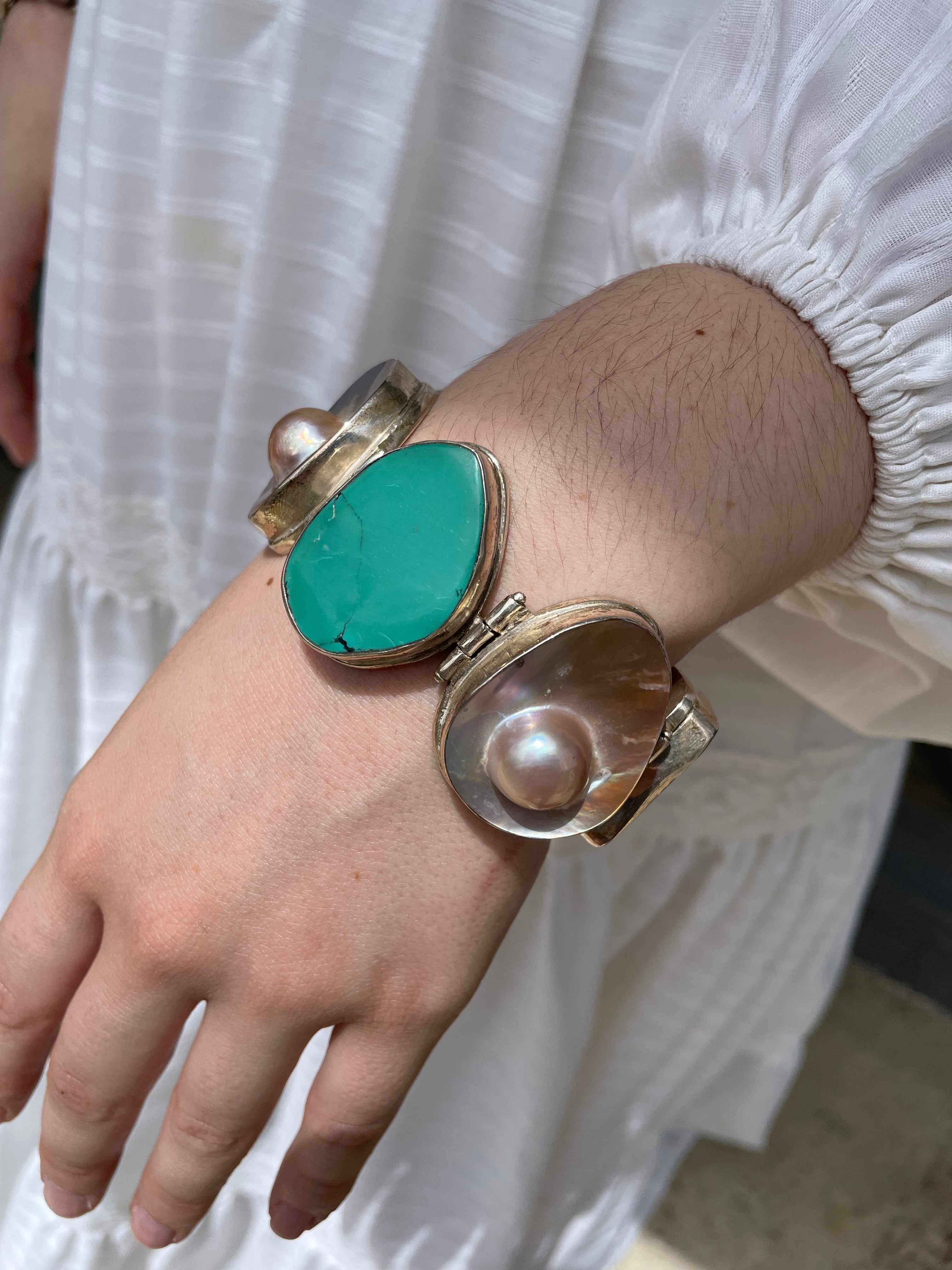 Turquoise,sterling  and Mabe pearl Bracelet