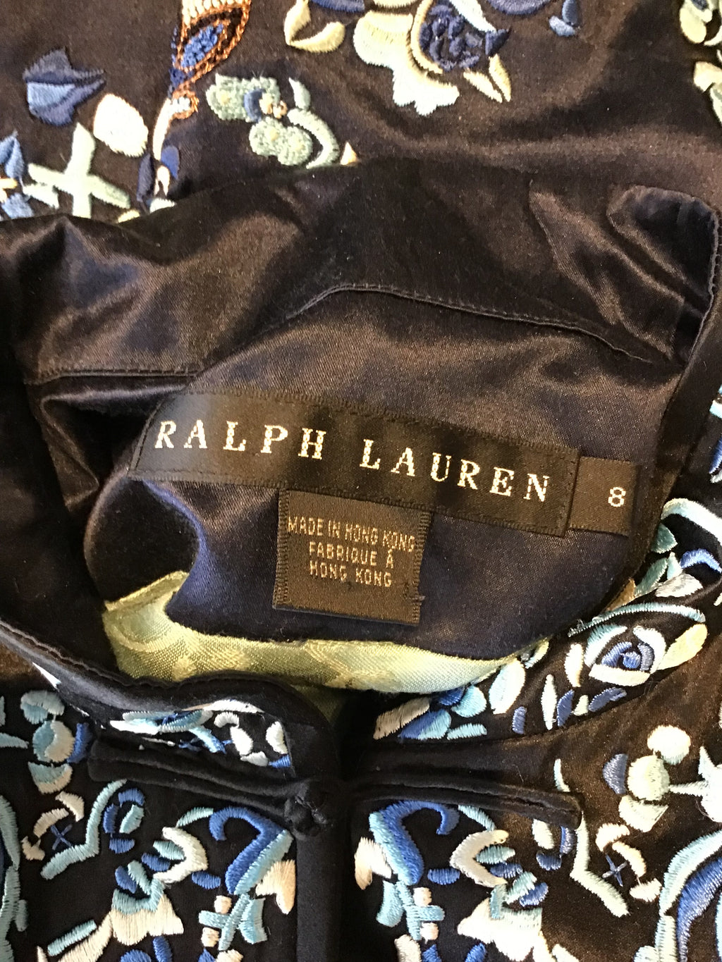 1990’s Ralph Lauren Embroidered Blue Silk Chinese Style Jacket Size 10