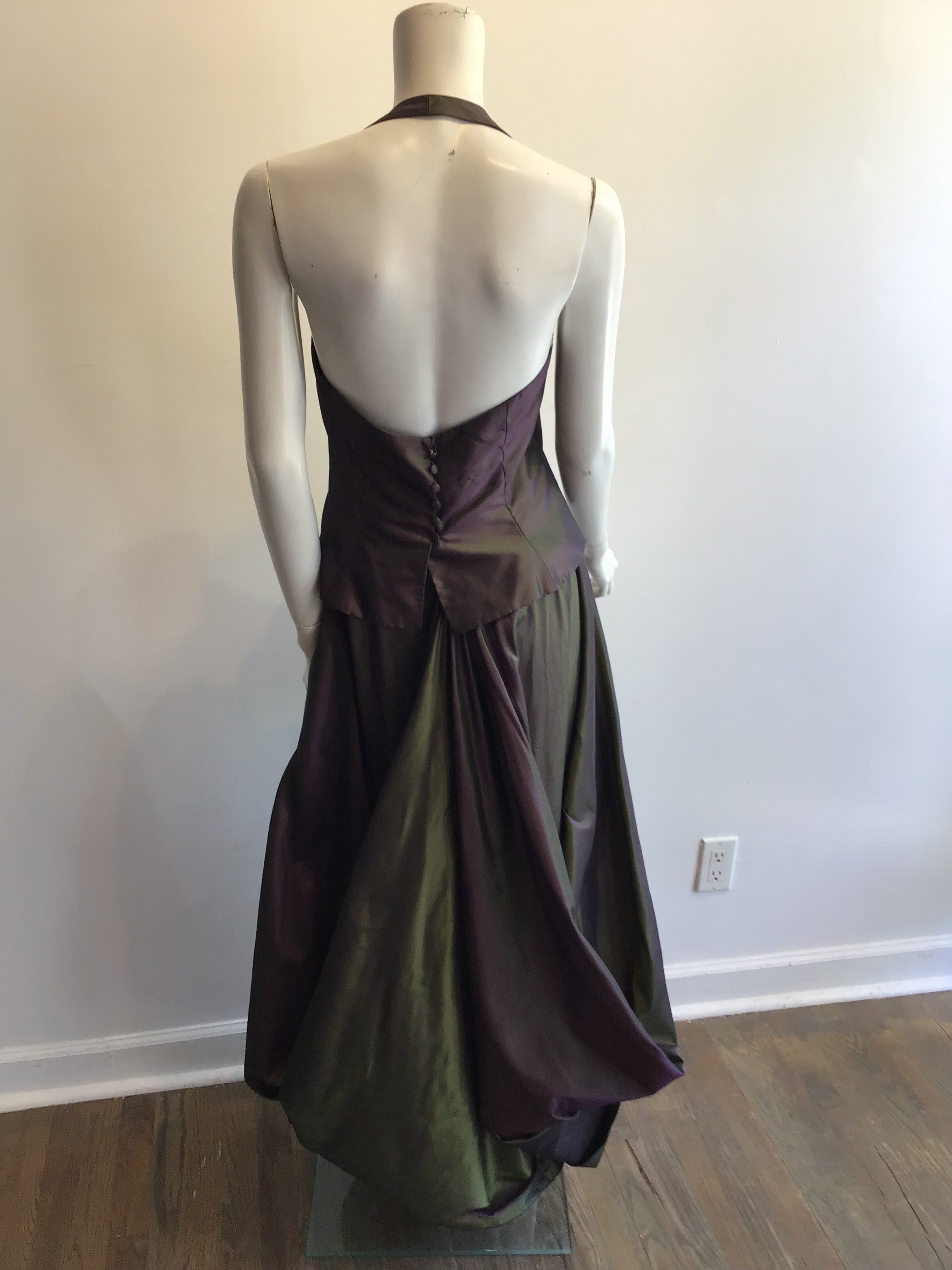 1990’s Maria Pinto Silk Taffeta Green/Purple 3 Piece Evening Ensemble Size 6