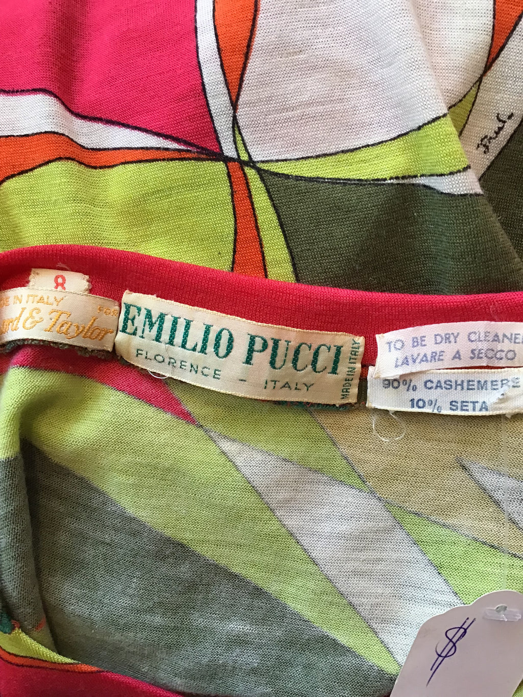 1960s Emilio Pucci Green and Red Cashmere/silk blend printed Shift Dress-size 6