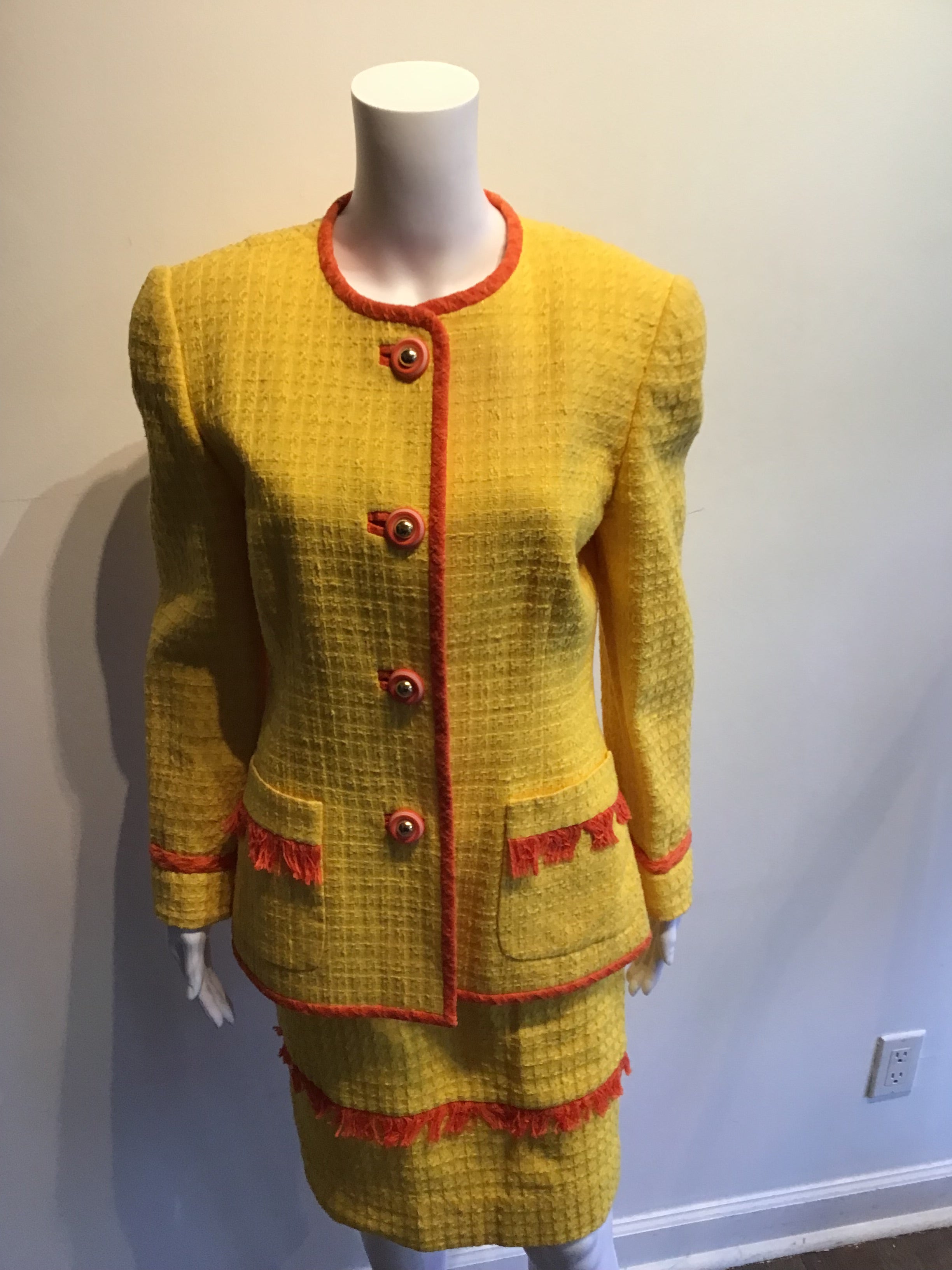 1980’s David Hayes Yellow/Orange Cotton Blend Suit Size 8