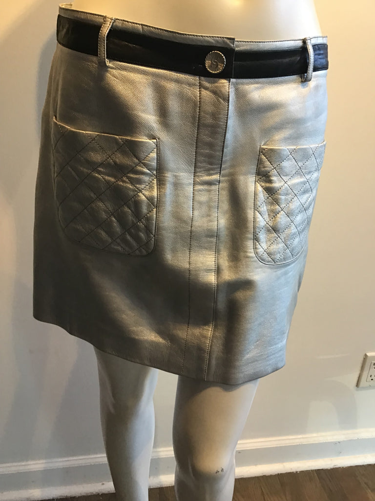 2000’s Silver Leather Chanel Mini Skirt Size 6