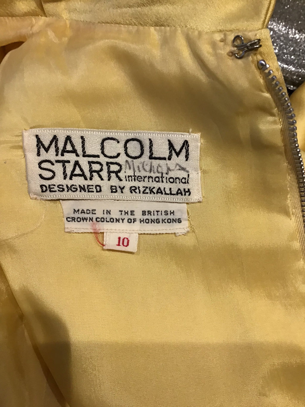 1970’s Malcolm Starr Yellow/Multicolor Silk Lamé Dress Size 6