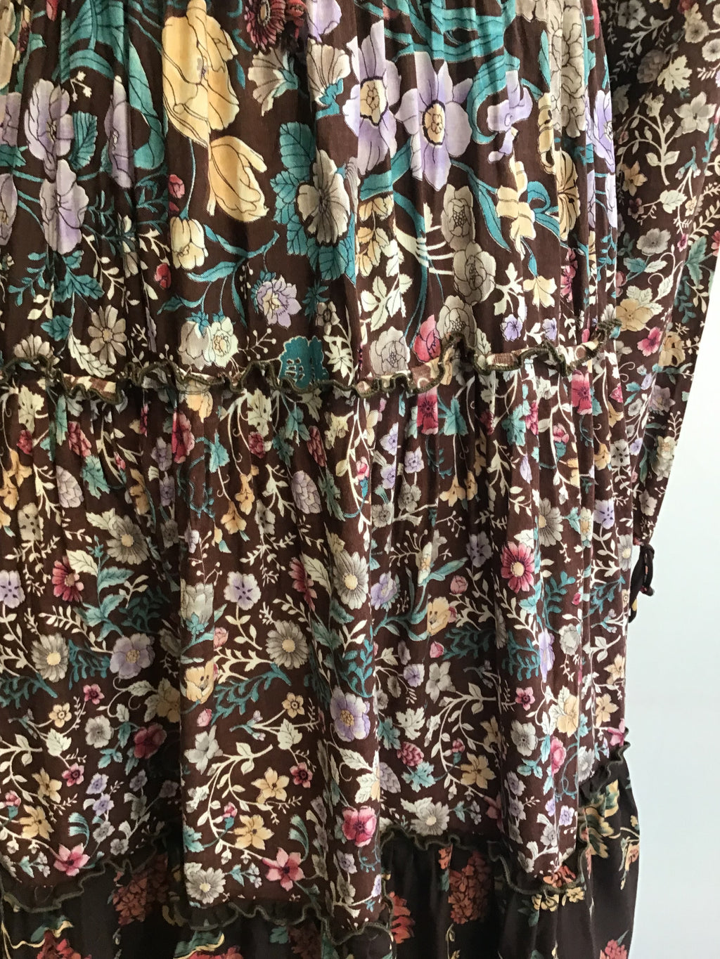 1970s Brown Floral Cotton Dress Size 4