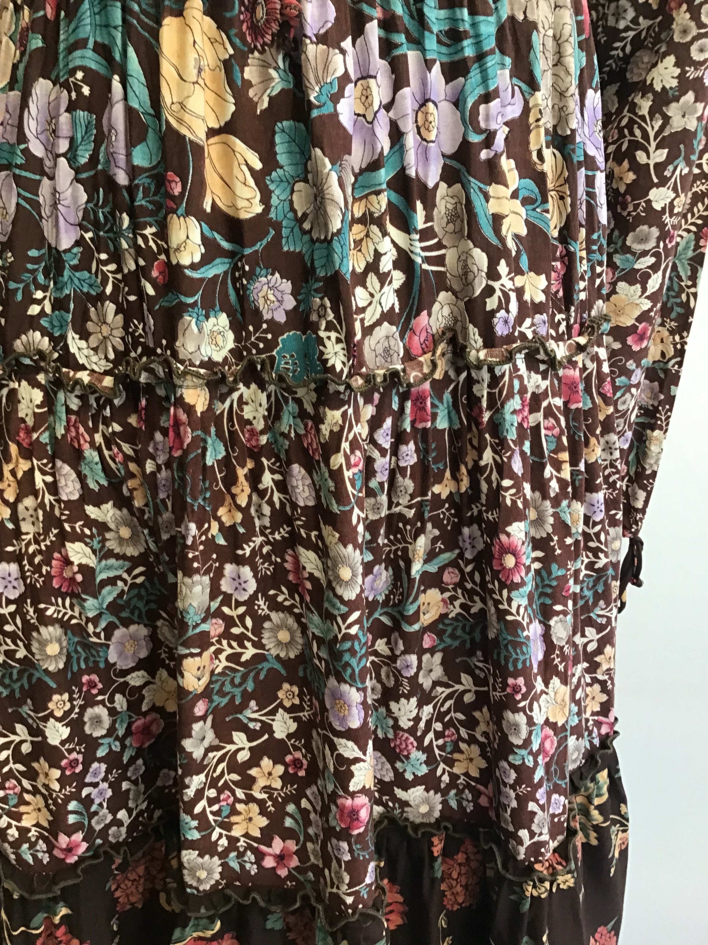 1970s Brown Floral Cotton Dress Size 4