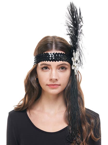 Black Sequin Flapper Headband