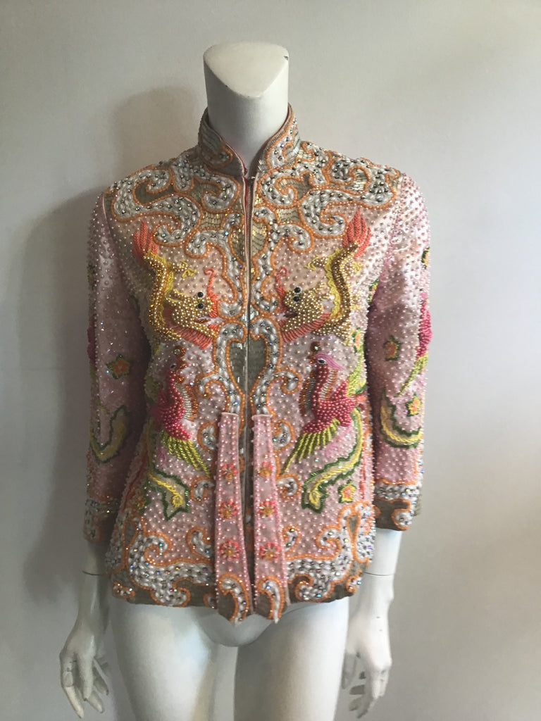 1960s vintage and Rare Pink beaded dragon chinese jacket never worn and in pristine condition with no bead loss! 