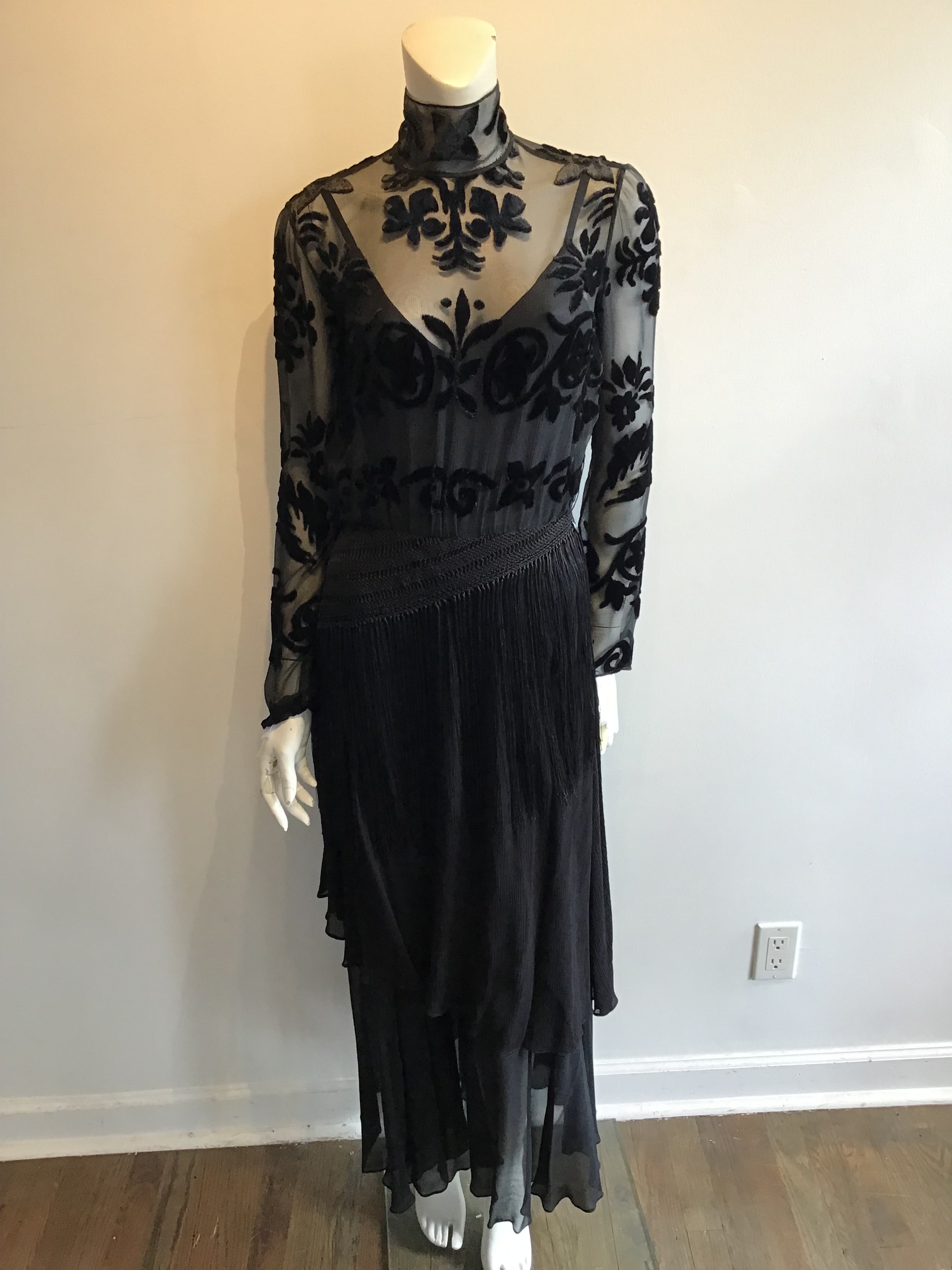 1990's Ralph Lauren purple LabelL rayon/silk Evening Dress with Fringe Size 6