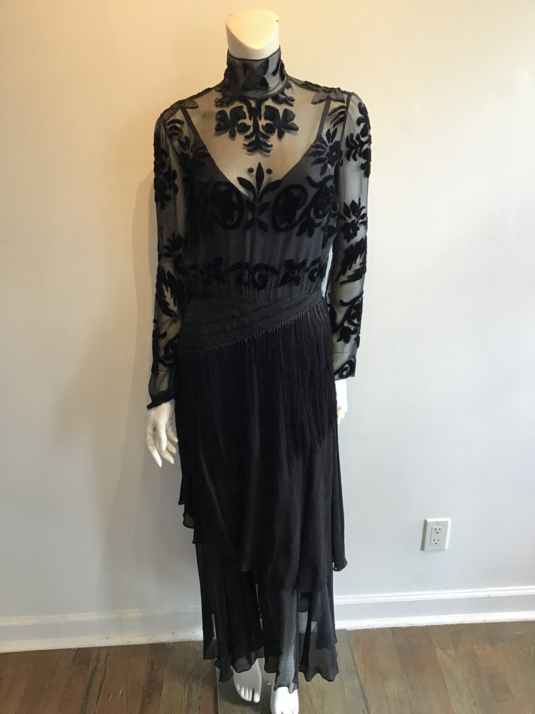 1990's Ralph Lauren purple LabelL rayon/silk Evening Dress with Fringe Size 6