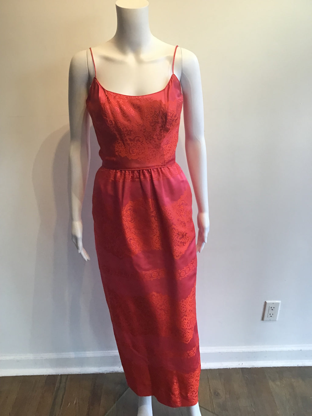1960’s Jax Red and Orange Silk Dress with Shawl Size 4