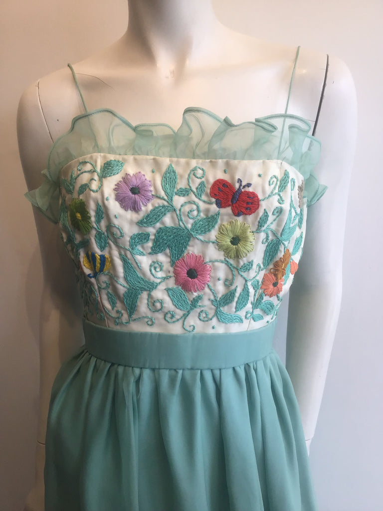 1950’s Mary O’Donnell Silk Aquamarine Blue Evening Dress Size 0/2