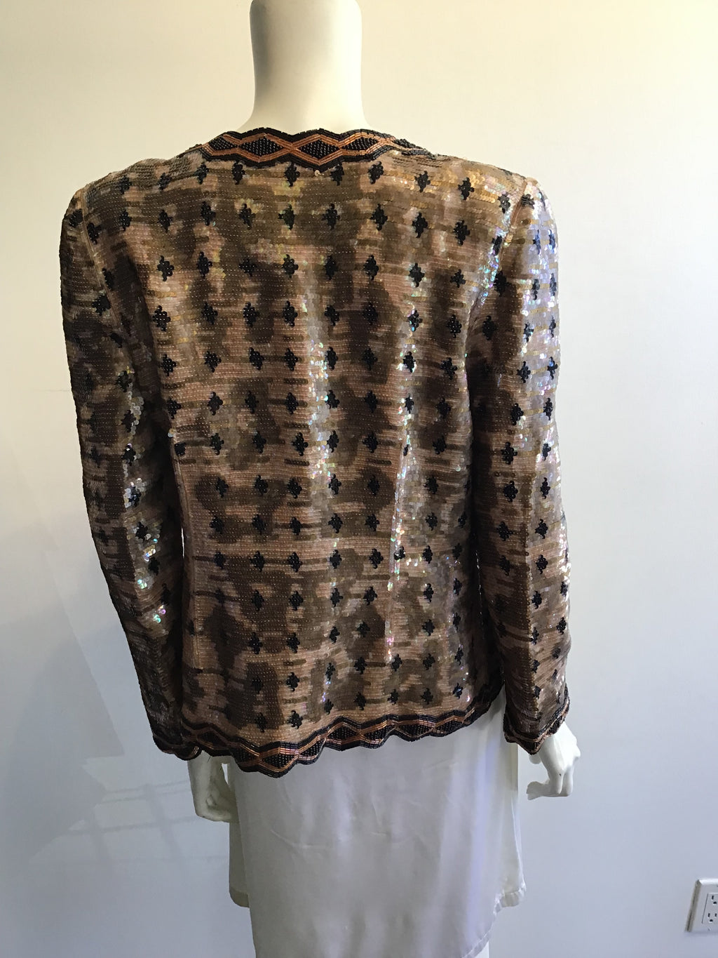 1980’s Sequined And Beaded Evening Jacket in Copper, Peach and Black Size 8