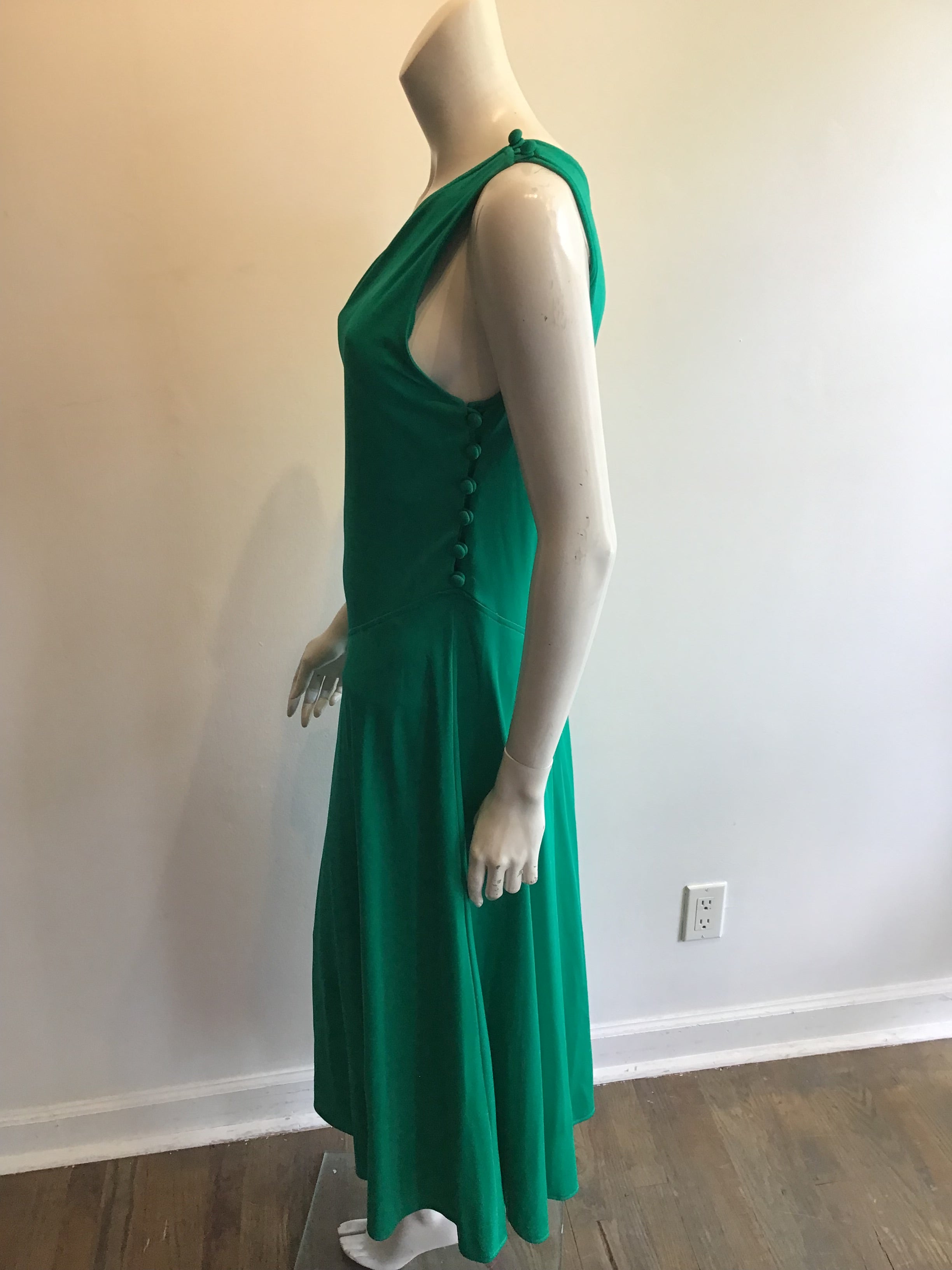 1970’s One Shoulder Green Polyester Dress Size 10