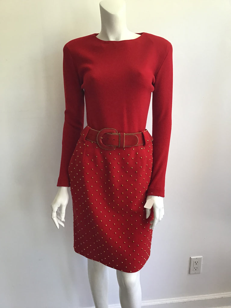 1980's Red Cashmere/wool Blend Anne Klein 3 Piece Ensemble Size 6