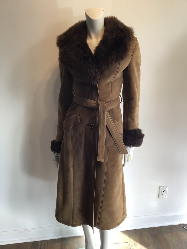 1970s Tan Suede Coat with Faux Fur Lining Size 6