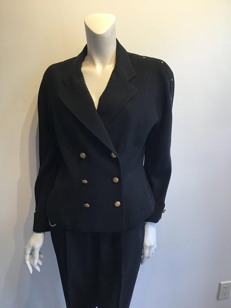 1990s Black Wool Griffith Gray St John’s Pant Suit Size 10