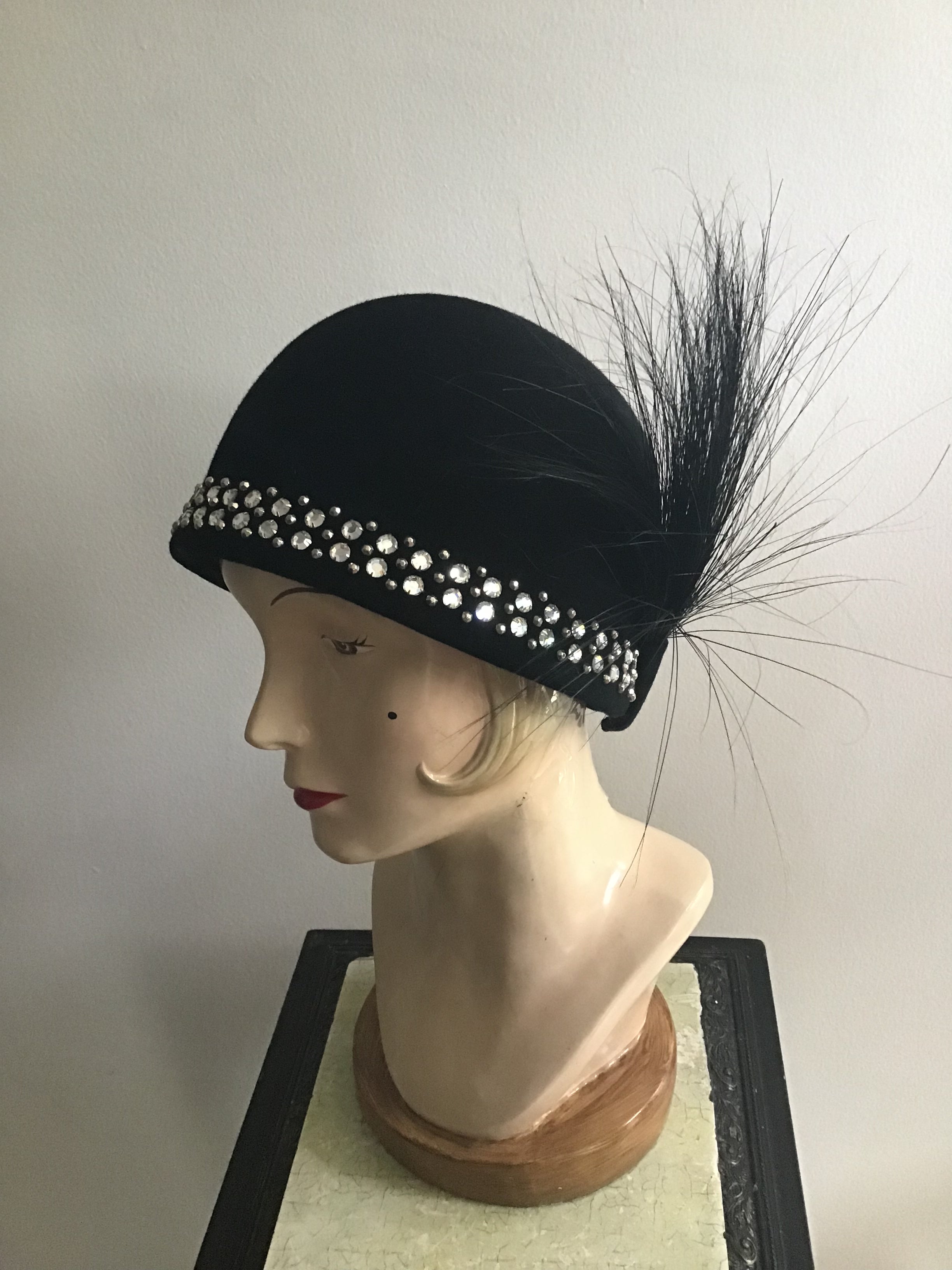 1960s Adolfo II Black Cloche Style Hat
