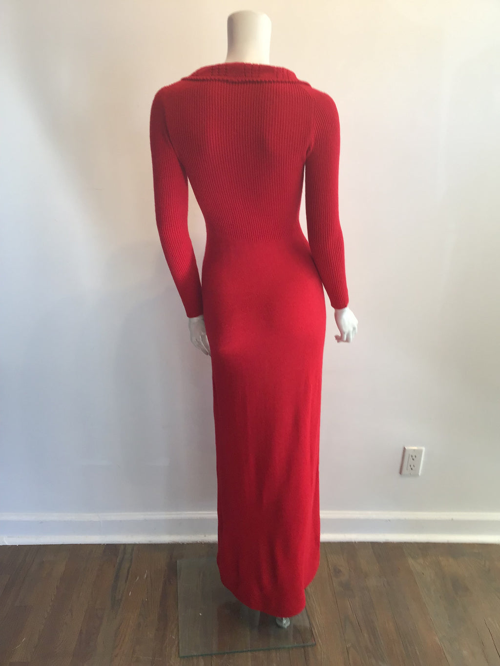 1970's Red Acrylic Knitted long  Maxi Dress Size 8