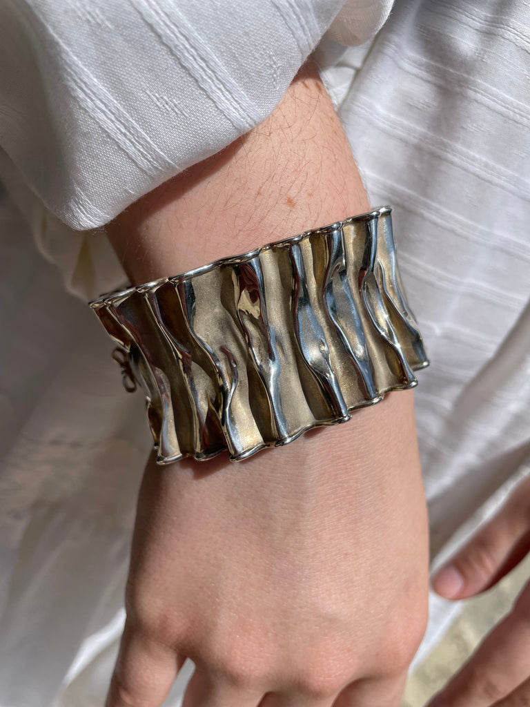 Thistle and Bee Sterling Ribbon Cuff Bracelet