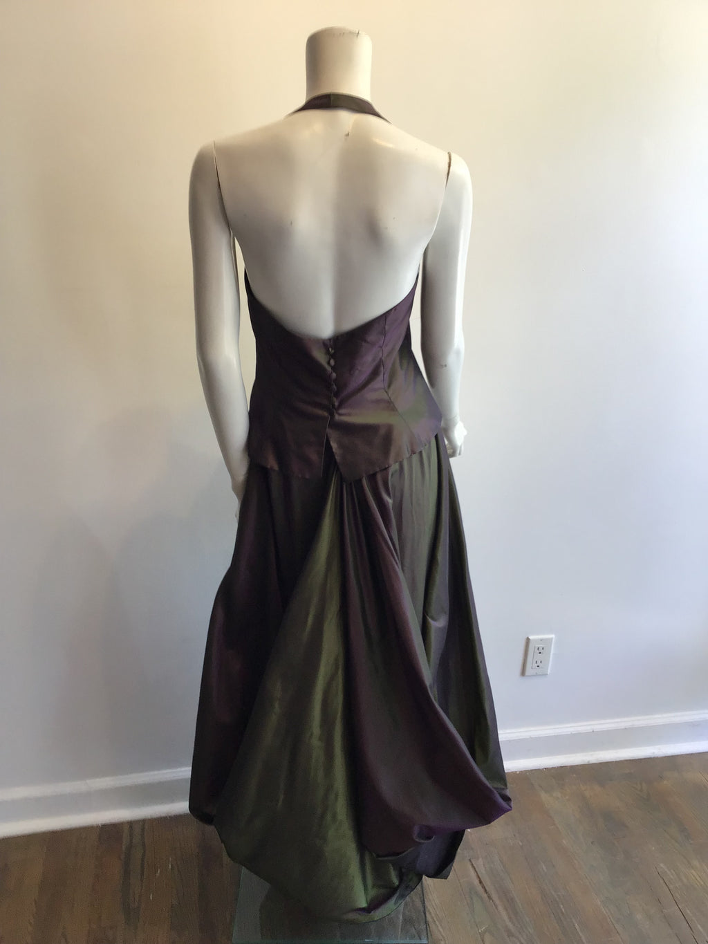 1990’s Maria Pinto Silk Taffeta Green/Purple 3 Piece Evening Ensemble Size 6