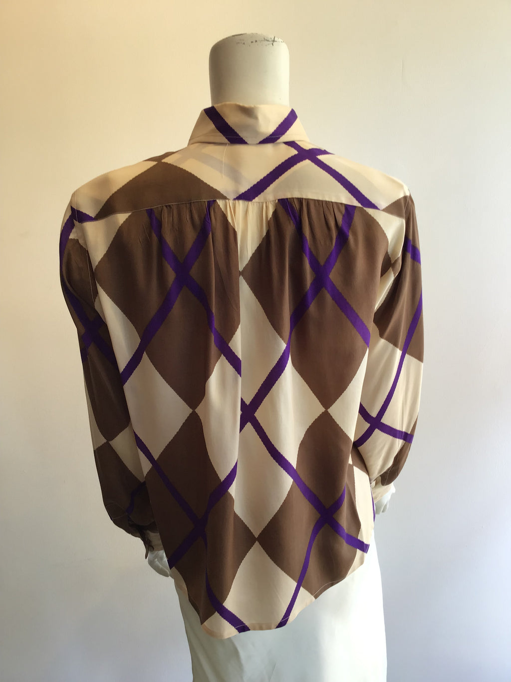 1980’s Valentino Silk Brown,Purple and White Blouse Size 8