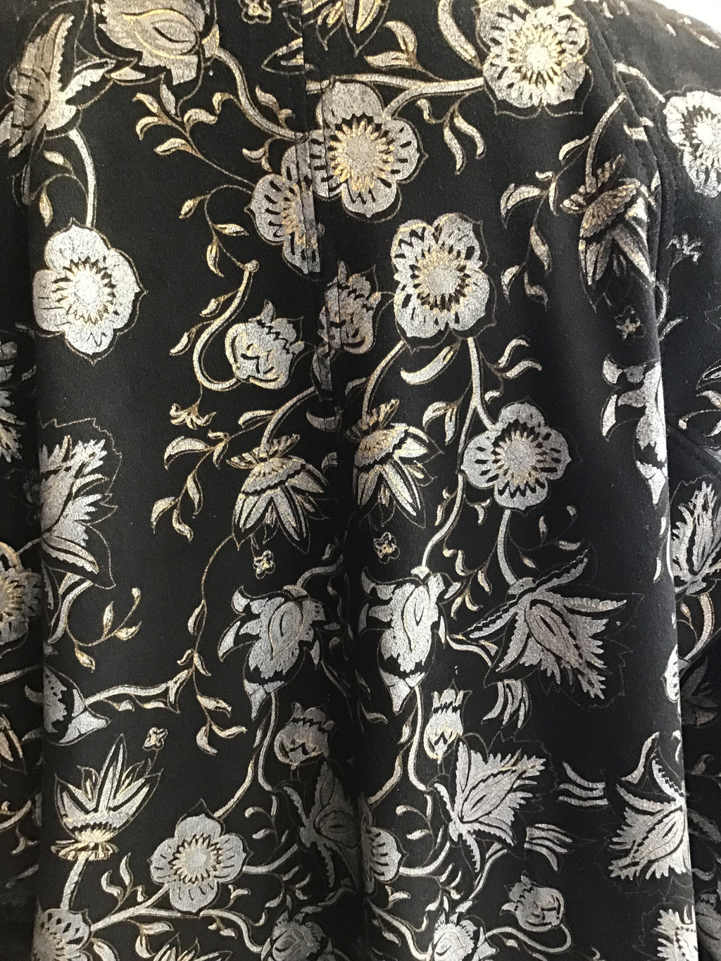 1980’s Opulent Hand Stenciled Black Cocoon Coat Size 10