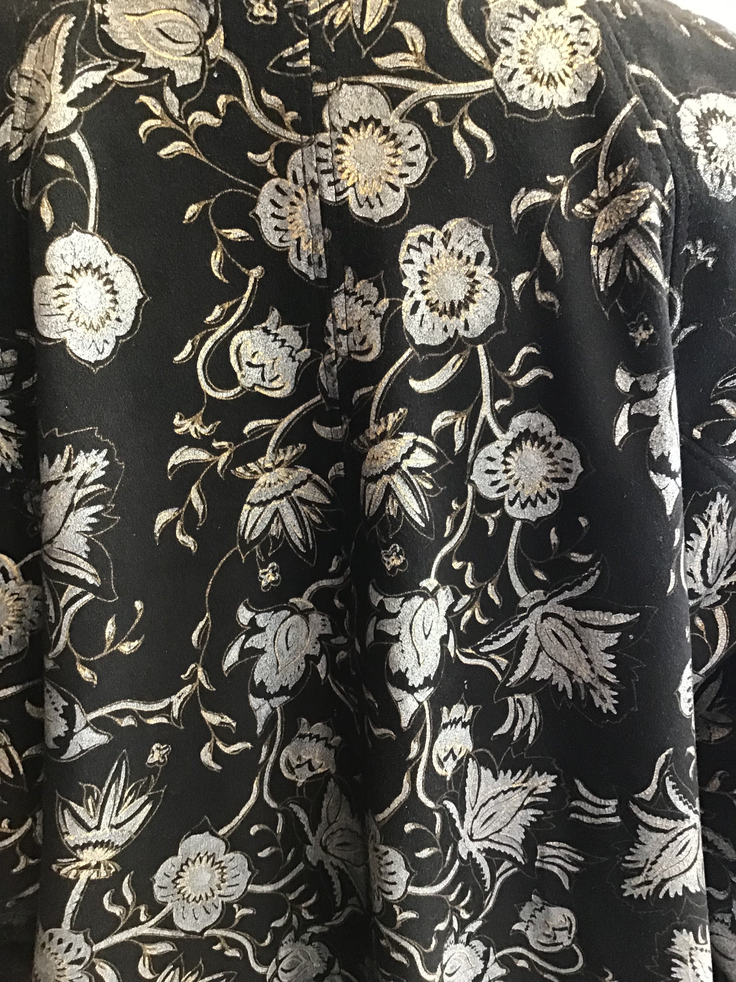 1980’s Opulent Hand Stenciled Black Cocoon Coat Size 10