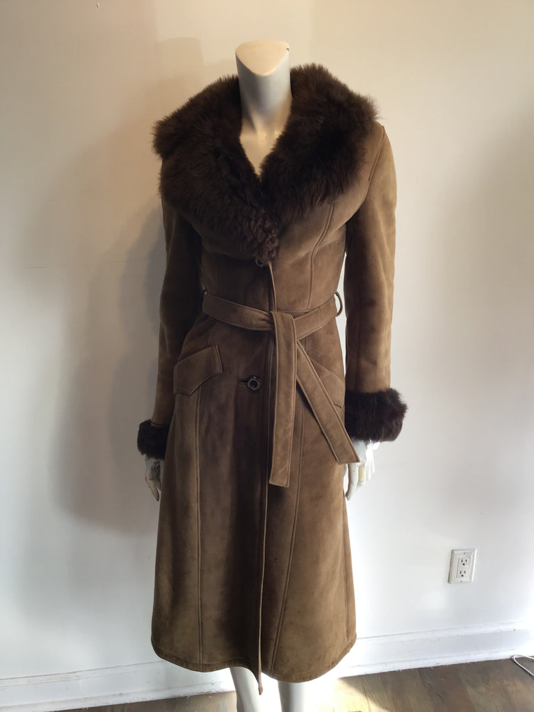 1970s Tan Suede Coat with Faux Fur Lining Size 6