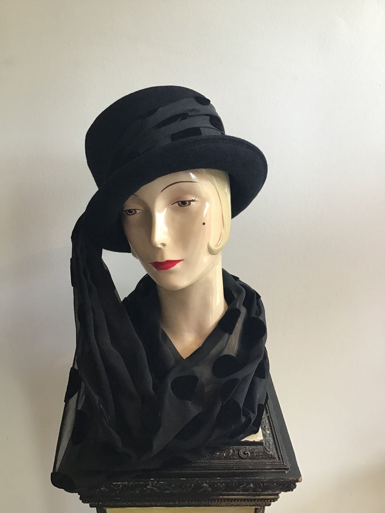 1990s Kokin Black hat with attached scarf