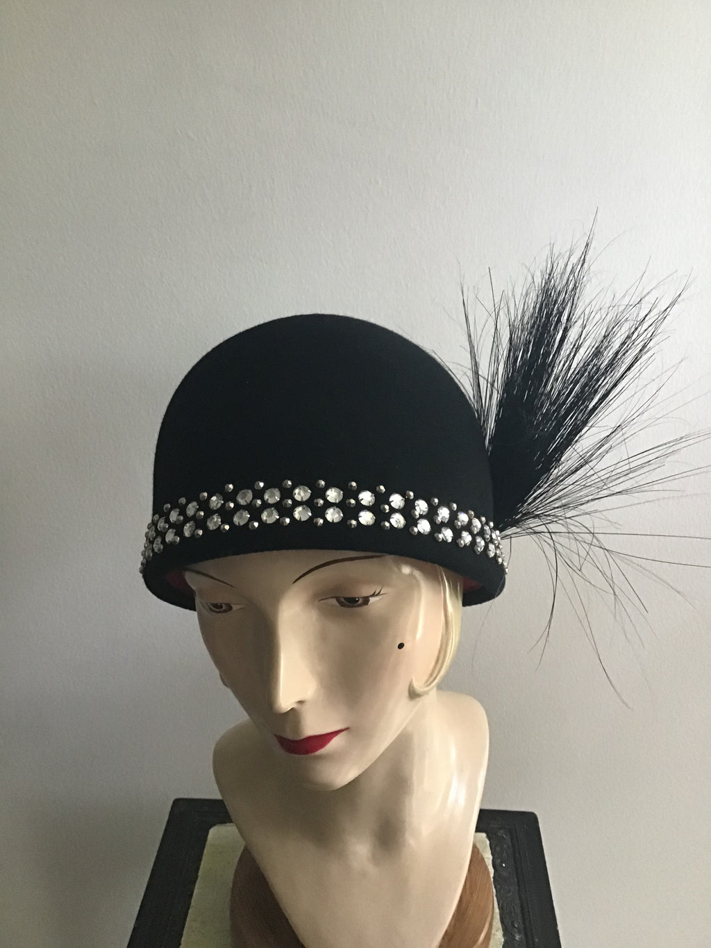 1960s Adolfo II Black Cloche Style Hat