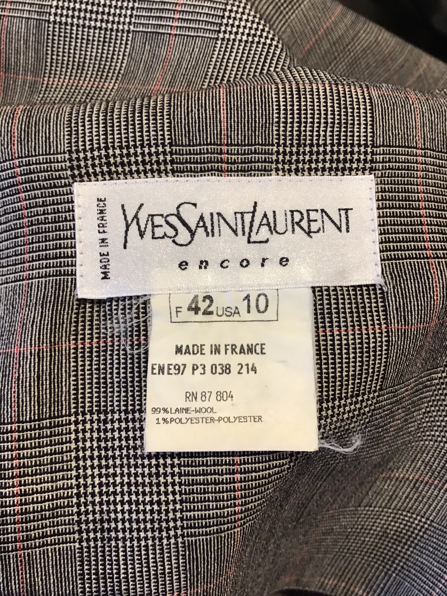 1990’s Yves Saint Laurent Encore Wool Plaid Pant Suit Size 10