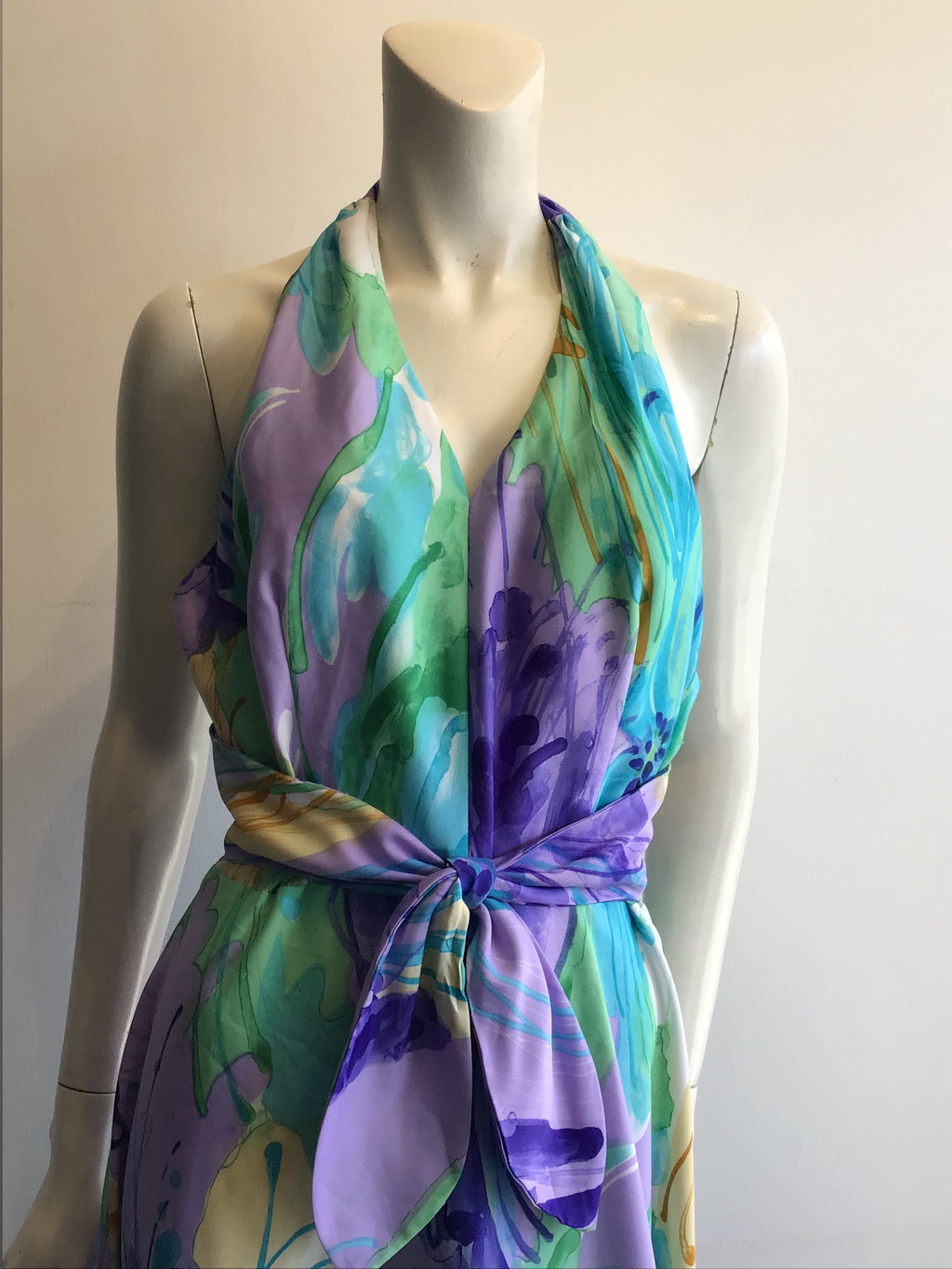 1970’s Multicolor Toni Richard Halter Dress with Belt Size 6