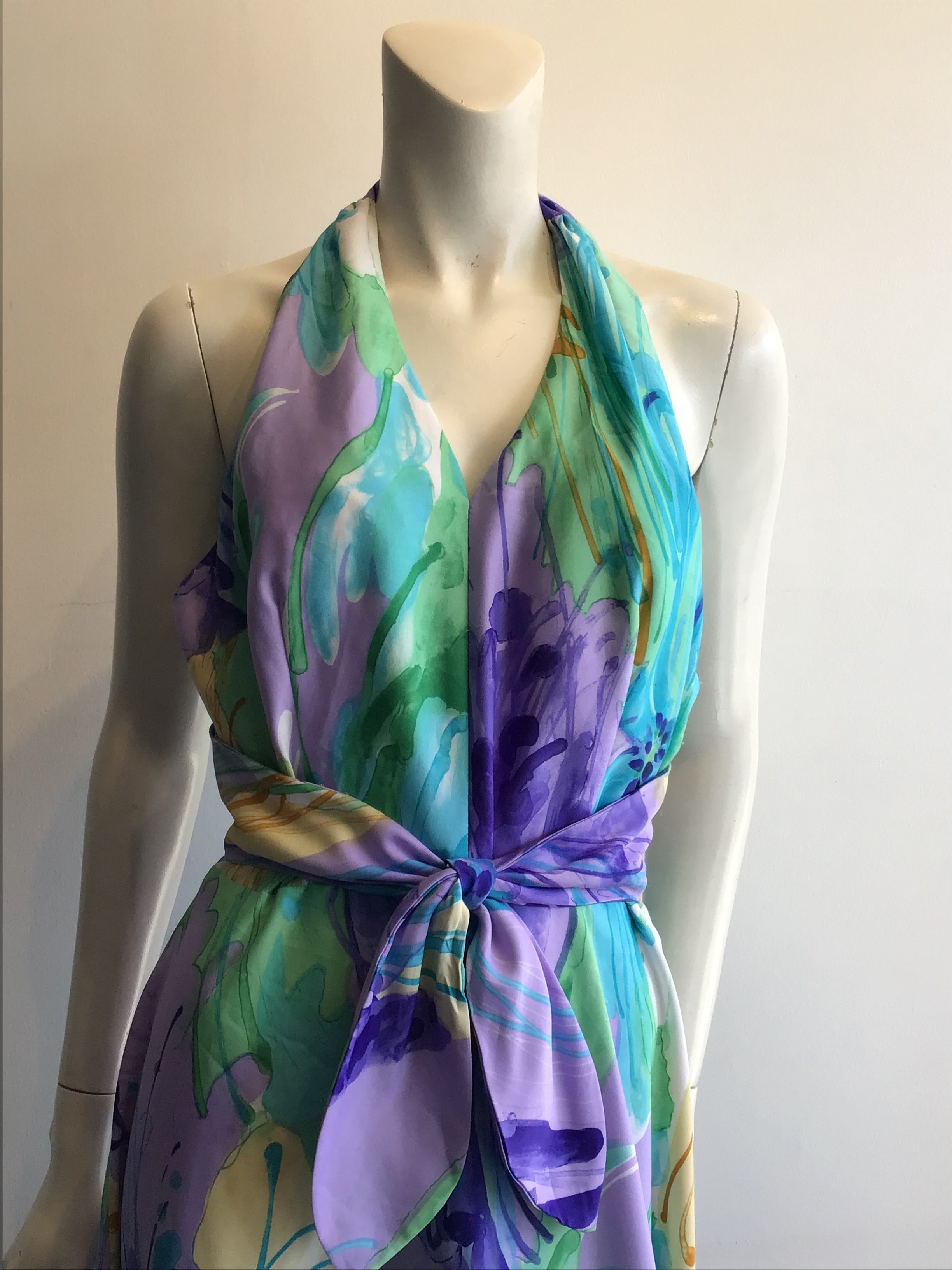 1970’s Multicolor Toni Richard Halter Dress with Belt Size 6