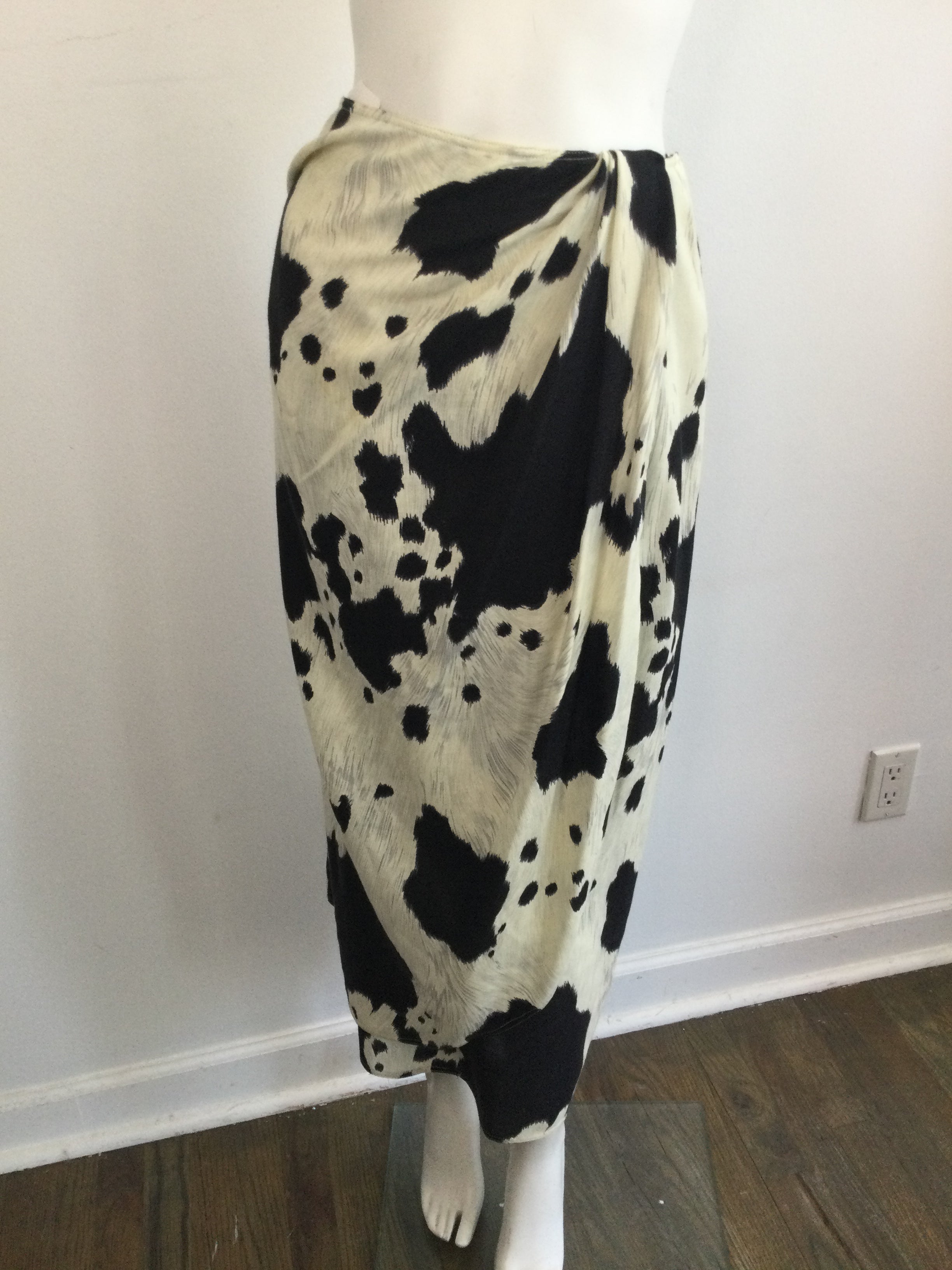 1980s Anne Klein Cotton Black and White Cow Print Size 10