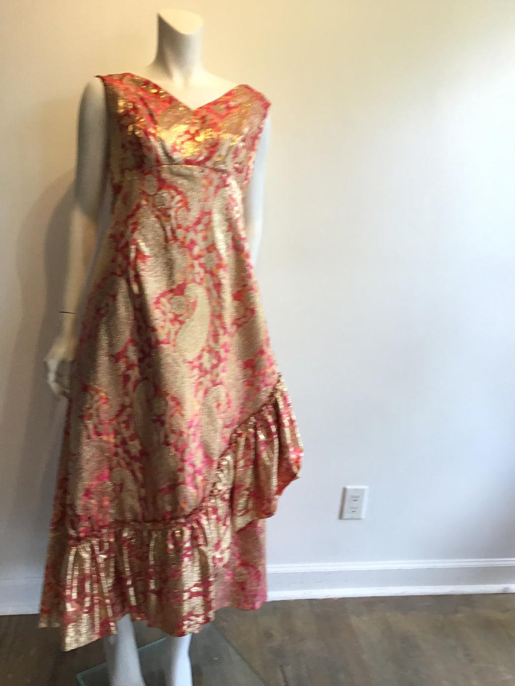 1960’s Pink and Gold Lamé Evening Gown Size 12